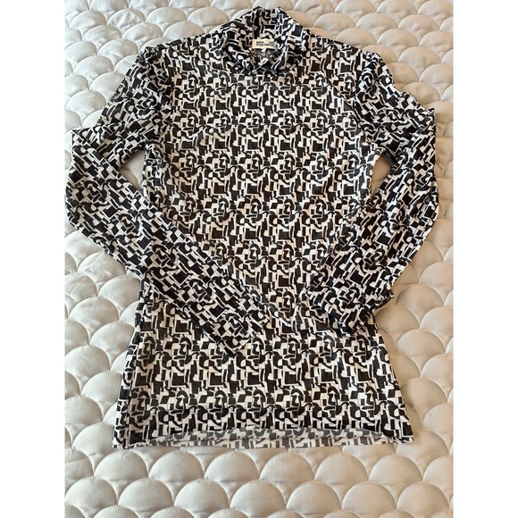 Baum und Pferdgarten Women's Jodi Geometric Mock Neck Mesh Top Black White XS - Picture 8 of 10